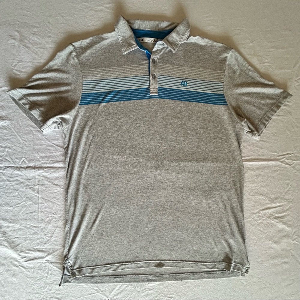 Travis Mathew Heather Gray Polo with Blue Accents